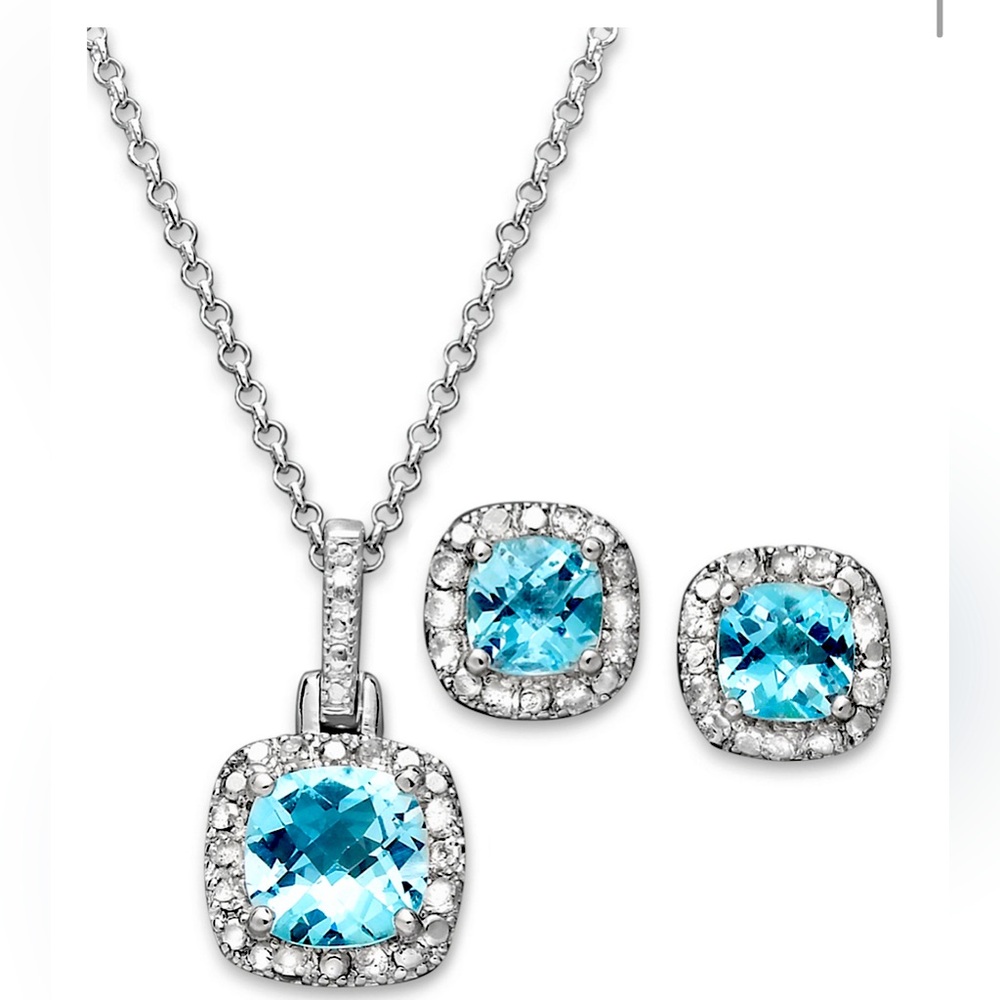 NWT Topaz (3-1/10 ct. t.w.) & Diamond Accent Sterling 18" Necklace Earrings Set